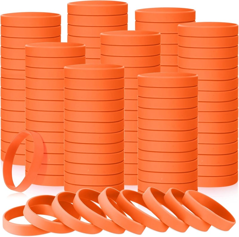 Liliful 50 Pcs Plain Silicone Rubber Bracelets Elastic Rubber Wristbands Blank Colored Bracelet Sports Bands for Stretch Wristband Wrist Bands for Women Men Party Gifts(Orange) - Image 1